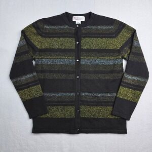 Milano Design Group vintage Cardigan Sweater Black Metallic Stripe Button Front‎